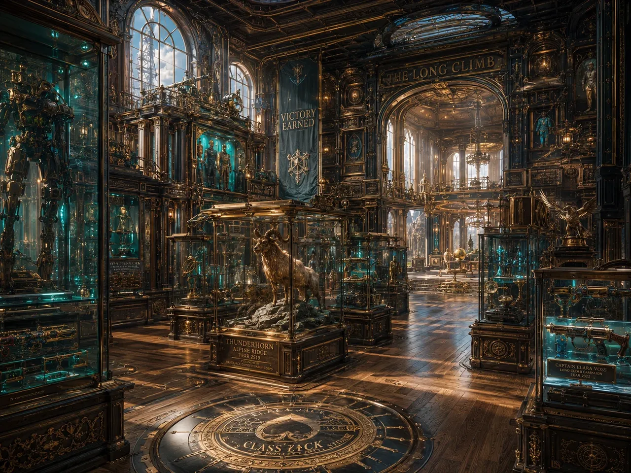 The Drifter's trophy archive, glass cases of relics and campaign memorabilia