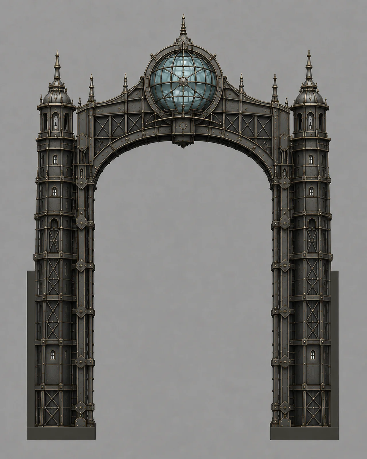 The Arch — the central span between Grindwalker's twin hulls, with a glass dome at its peak